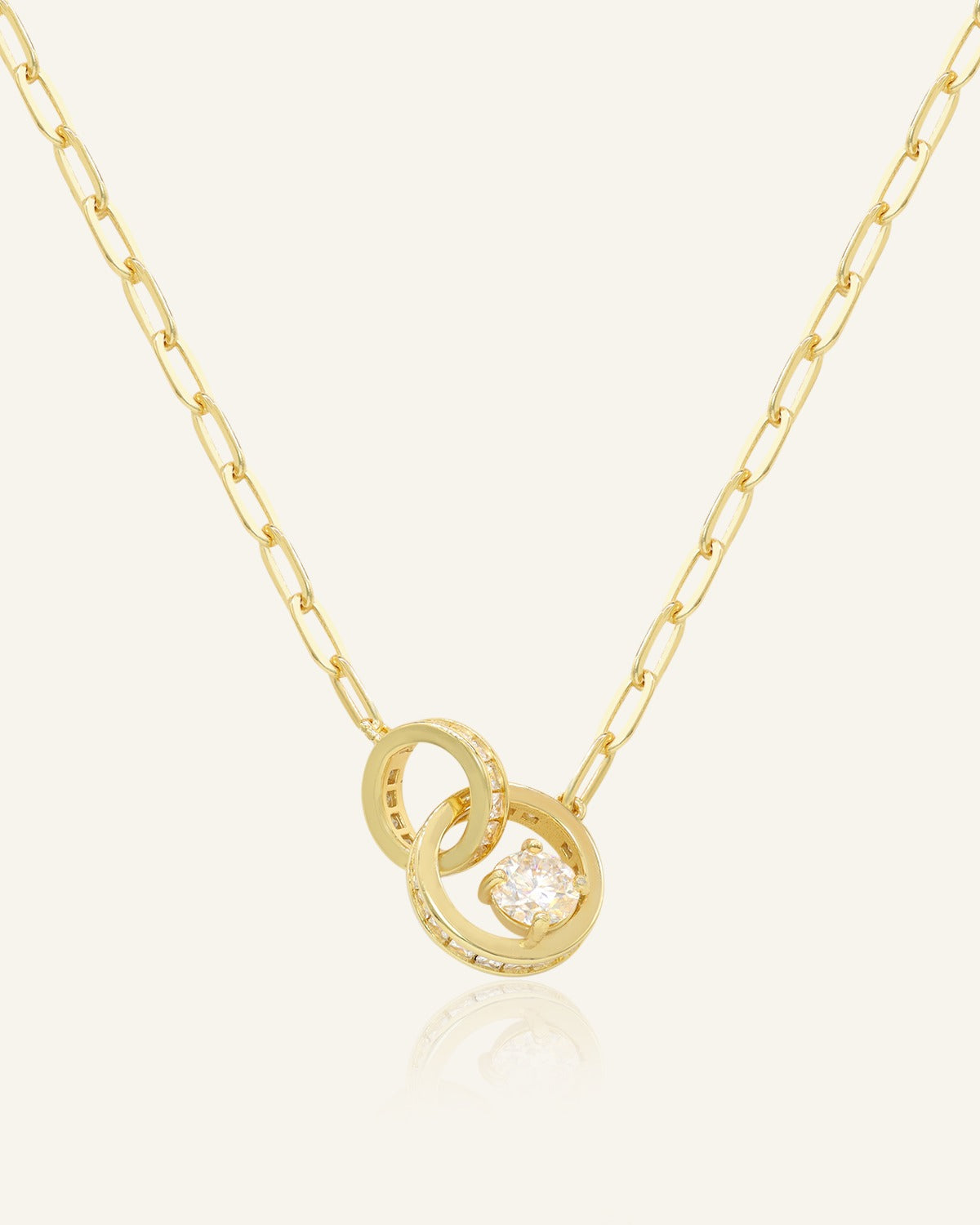 Interlocking Rings Necklace in Yellow Gold front product view