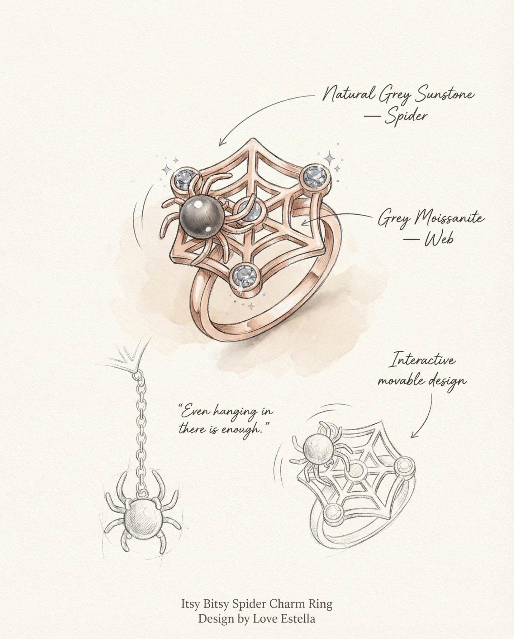 Itsy Bitsy Charm Ring (Sunstone & Moissanite) - Love Estella