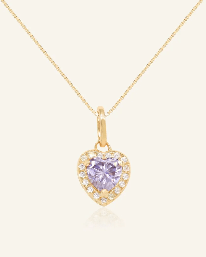 Lilac Moissanite Heart Halo Necklace by Elate - Love Estella