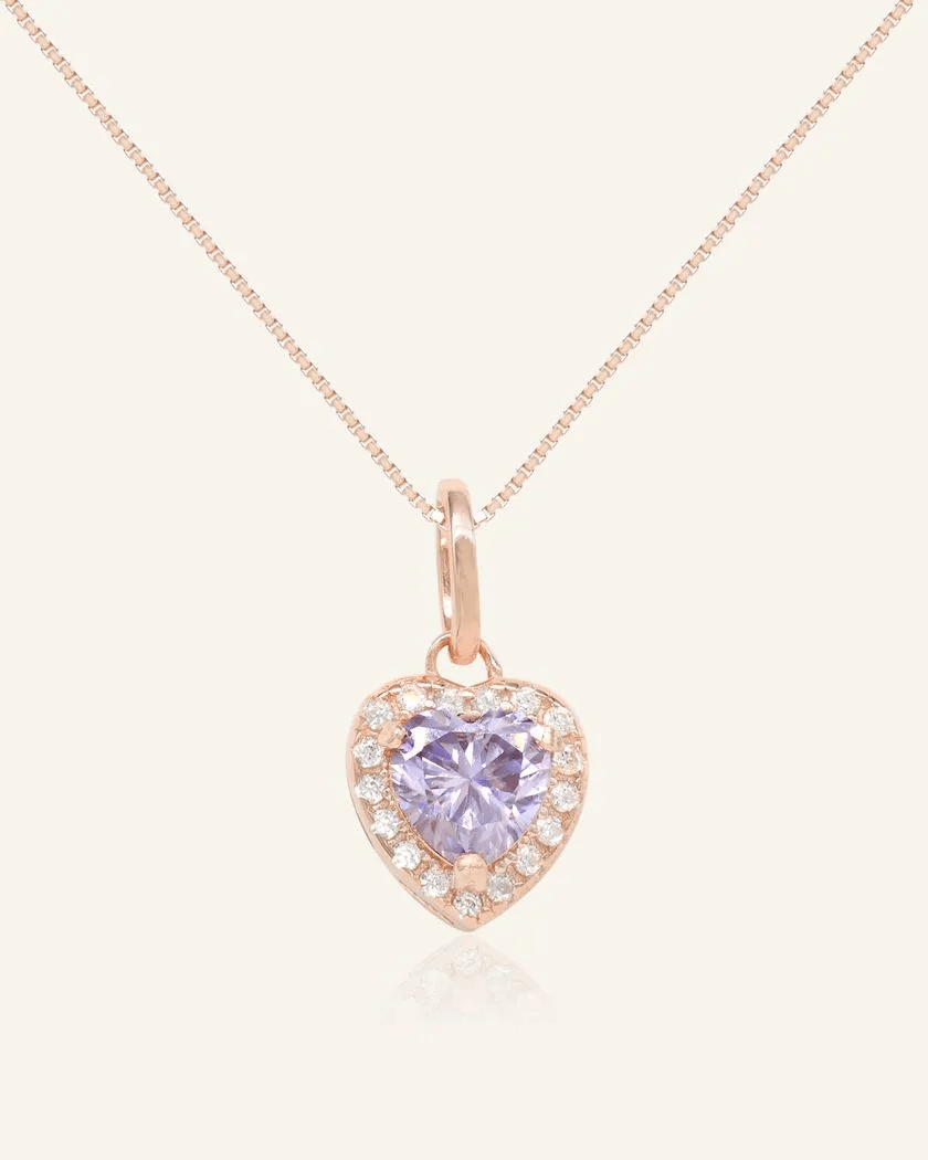 Lilac Moissanite Heart Halo Necklace by Elate - Love Estella