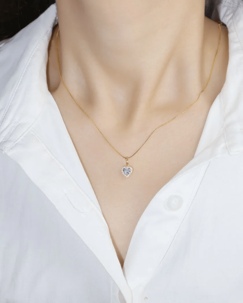 Lilac Moissanite Heart Halo Necklace by Elate - Love Estella
