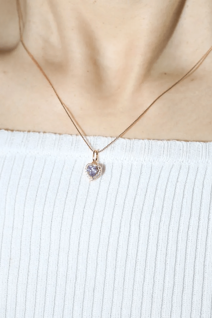Lilac Moissanite Heart Halo Necklace by Elate - Love Estella