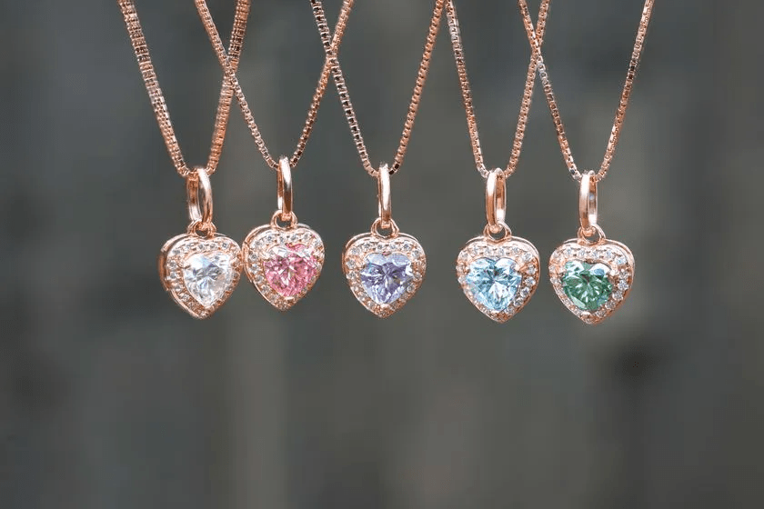 Lilac Moissanite Heart Halo Necklace by Elate - Love Estella