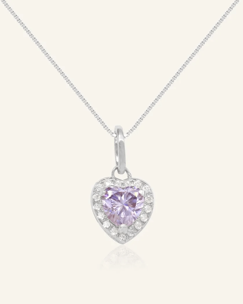 Lilac Moissanite Heart Halo Necklace by Elate - Love Estella