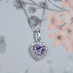 Lilac Moissanite Heart Halo Necklace by Elate - Love Estella