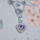 Lilac Moissanite Heart Halo Necklace by Elate - Love Estella