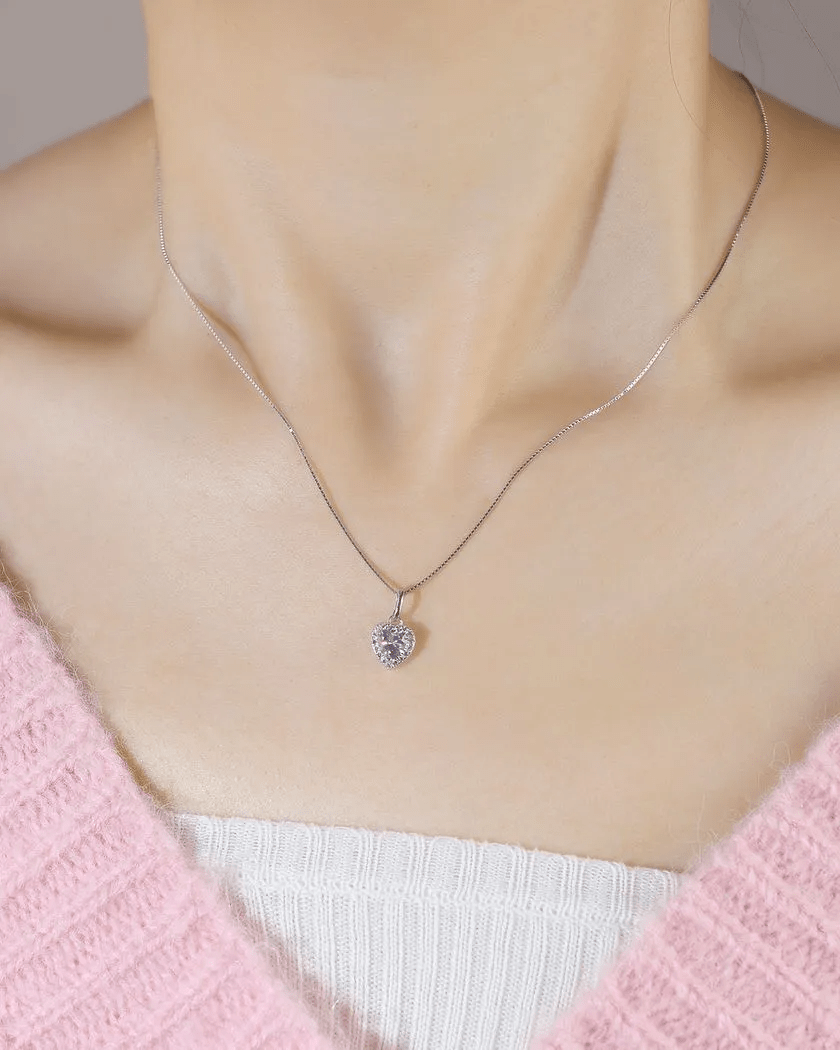 Lilac Moissanite Heart Halo Necklace by Elate - Love Estella