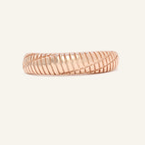 Linear Stripes Band in rose gold, front view of the engraved striped band on warm ivory