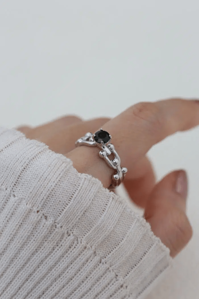 Lock Link Ring (Black Spinel) by Elate - Love Estella