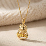 Lucky Cat Necklace, Citrine