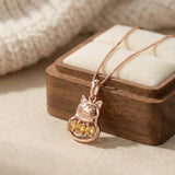Lucky Cat Necklace, Citrine