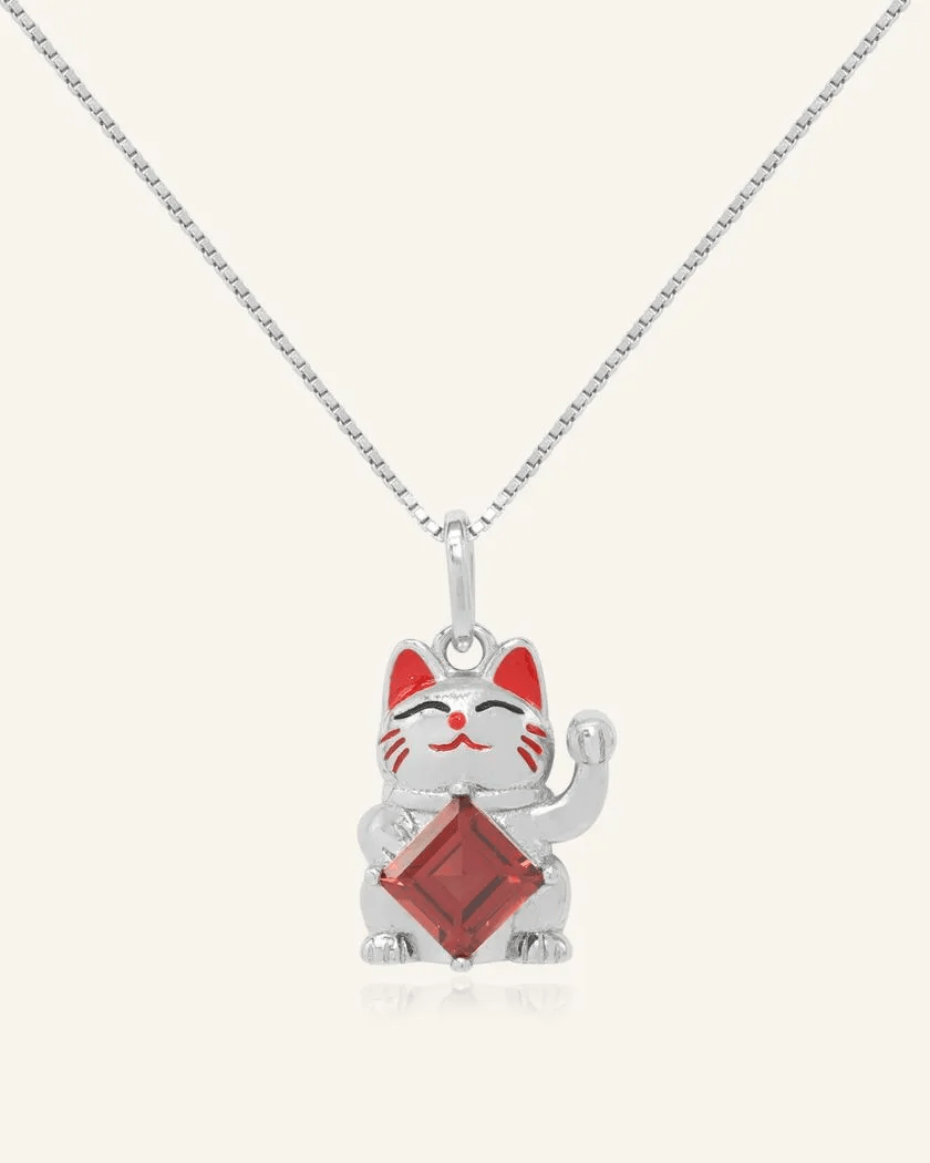 Lucky Cat Necklace (Garnet) - Love Estella