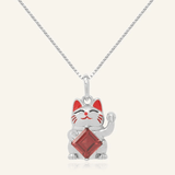Lucky Cat Necklace (Garnet) - Love Estella
