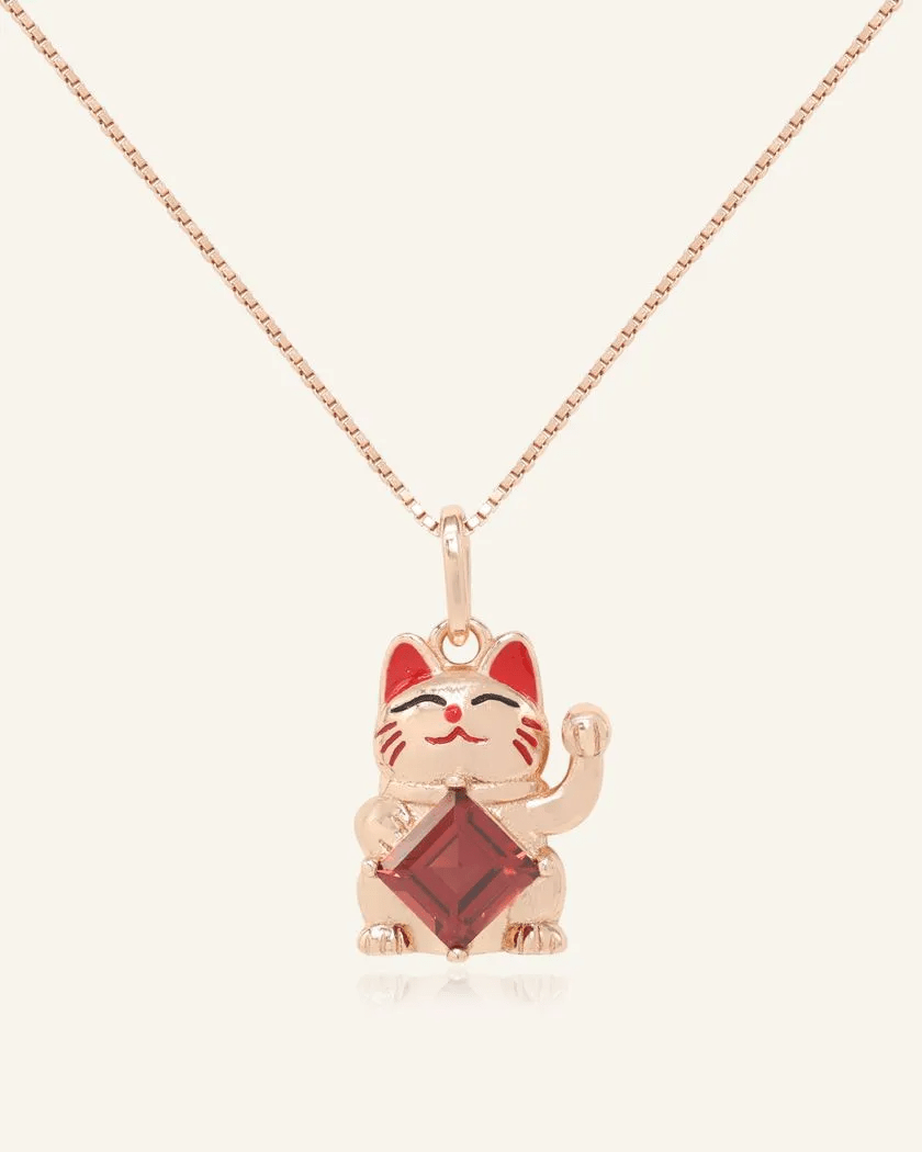 Lucky Cat Necklace (Garnet) - Love Estella