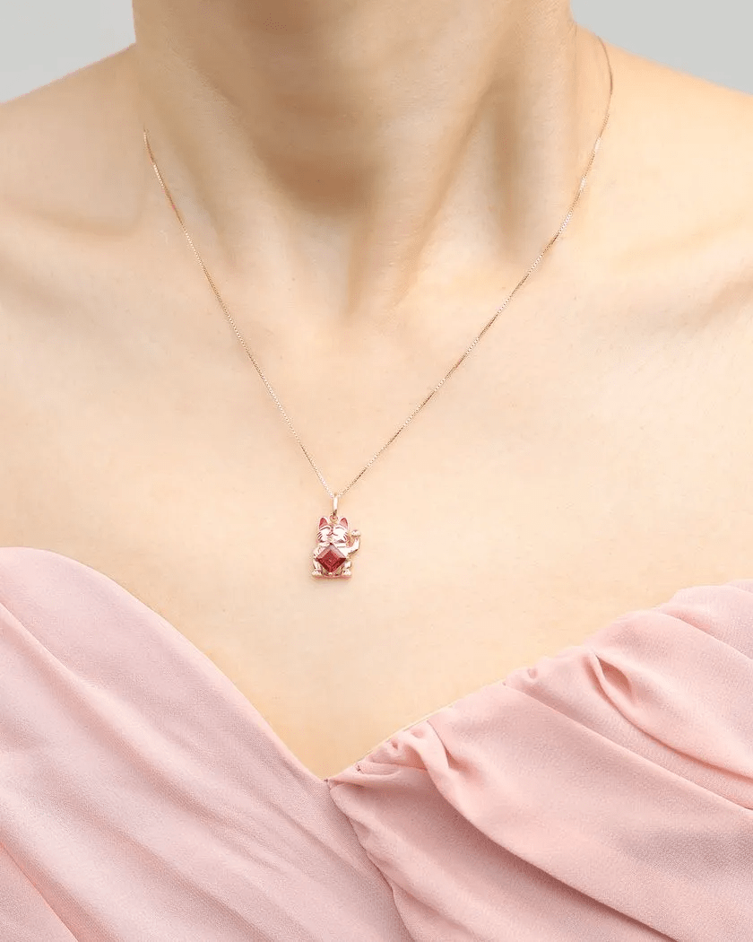 Lucky Cat Necklace (Garnet) - Love Estella