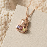 Lucky Cat Necklace, Moissanite