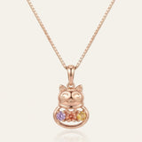 Lucky Cat Necklace, Moissanite
