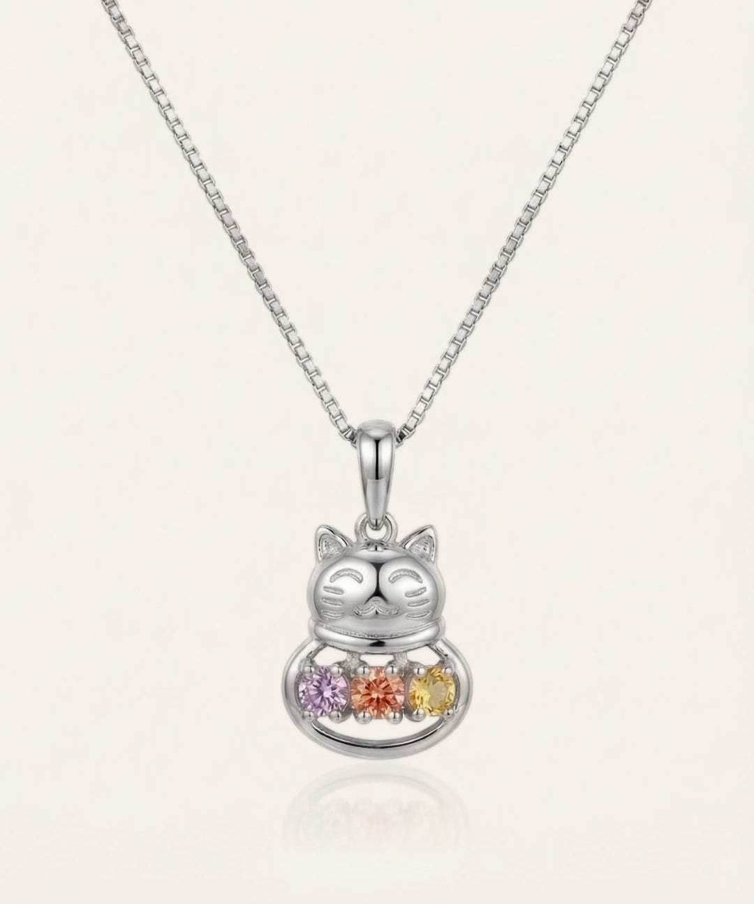Lucky Cat Necklace, Moissanite