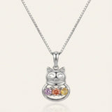 Lucky Cat Necklace, Moissanite