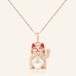 Lucky Cat Necklace (Rose Quartz) - Love Estella