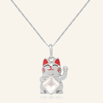 Lucky Cat Necklace (Rose Quartz) - Love Estella