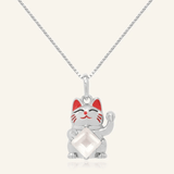 Lucky Cat Necklace (Rose Quartz) - Love Estella