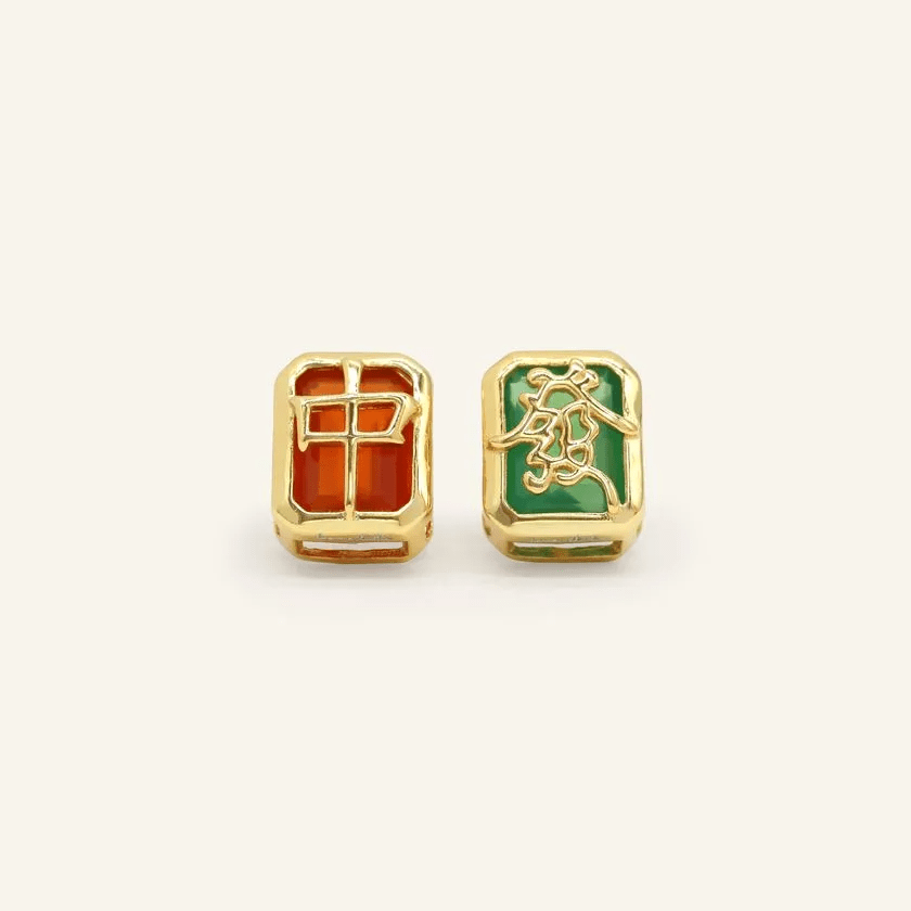 Mahjong Studs (Red, Green Agate) - Love Estella