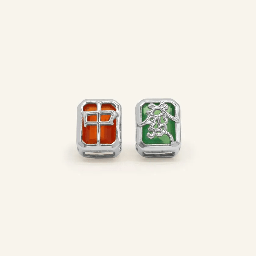 Mahjong Studs (Red, Green Agate) - Love Estella