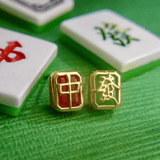 Mahjong Studs (Red, Green Agate) - Love Estella