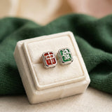 Mahjong Studs (Red, Green Agate)