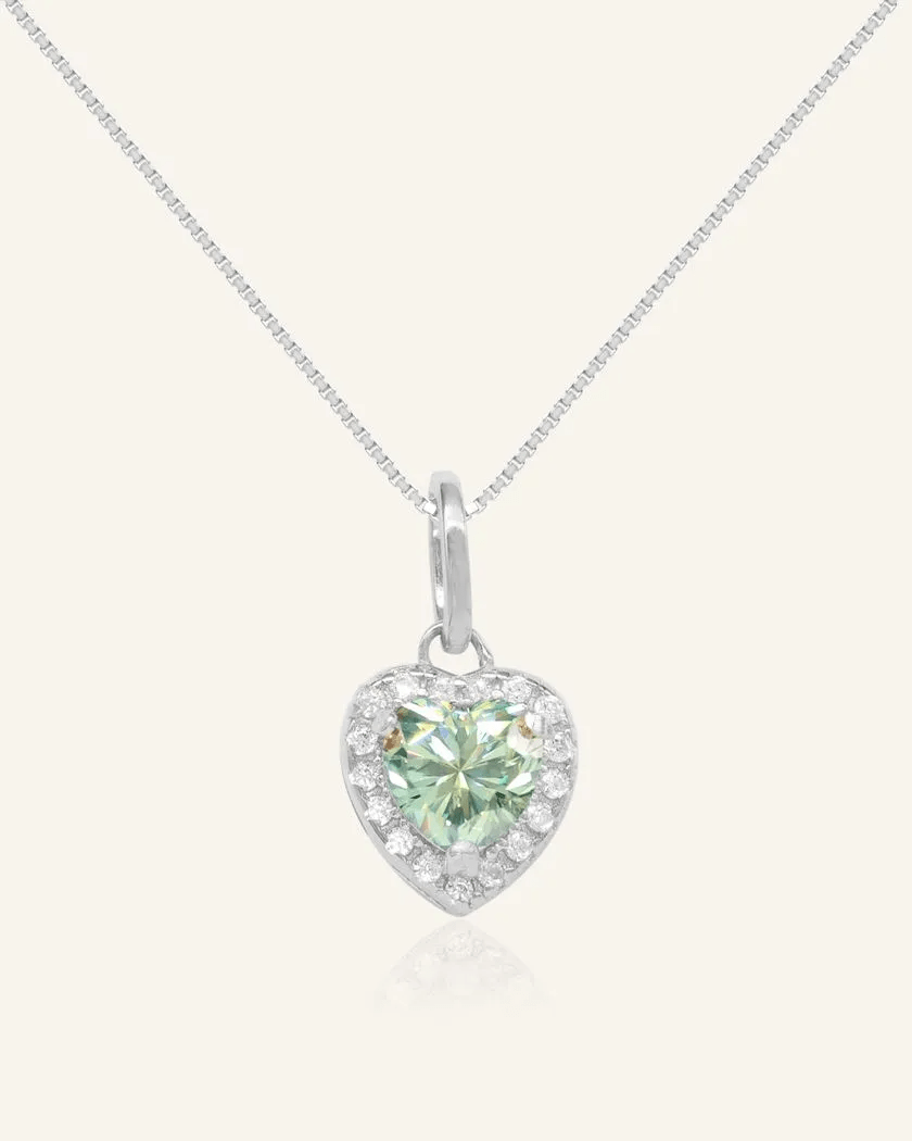 Mint Moissanite Heart Halo Necklace by Elate - Love Estella
