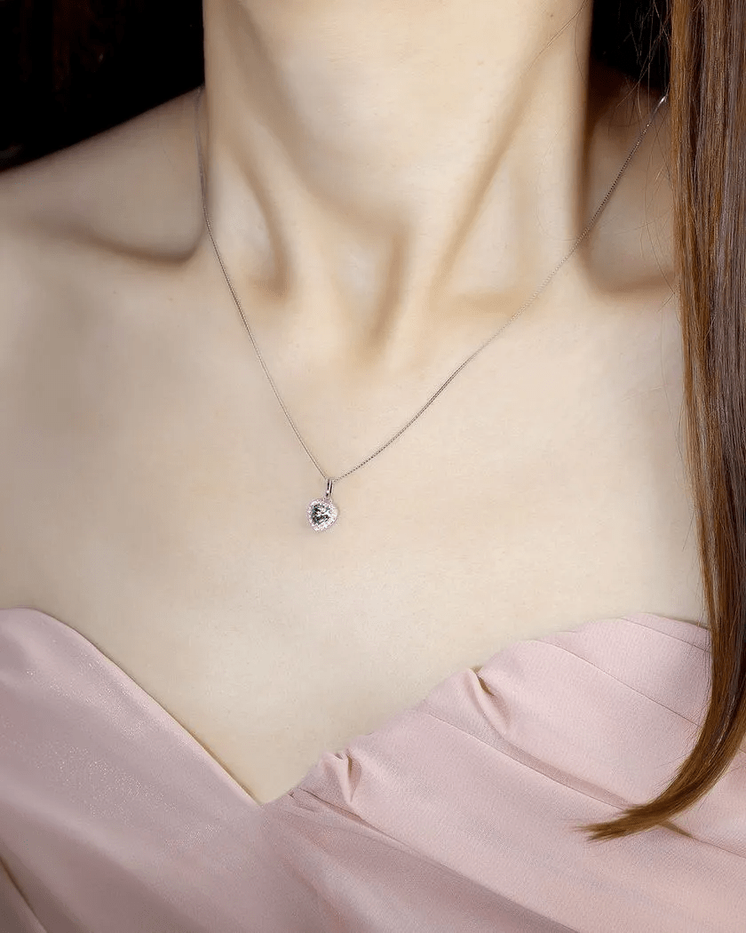 Mint Moissanite Heart Halo Necklace by Elate - Love Estella