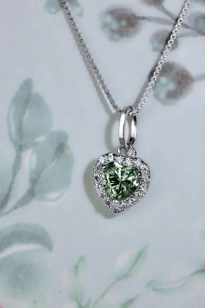 Mint Moissanite Heart Halo Necklace by Elate - Love Estella
