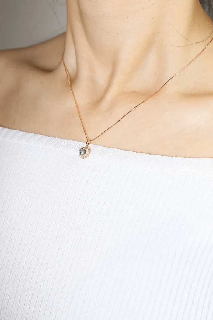 Mint Moissanite Heart Halo Necklace by Elate - Love Estella