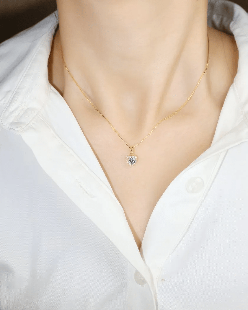 Mint Moissanite Heart Halo Necklace by Elate - Love Estella
