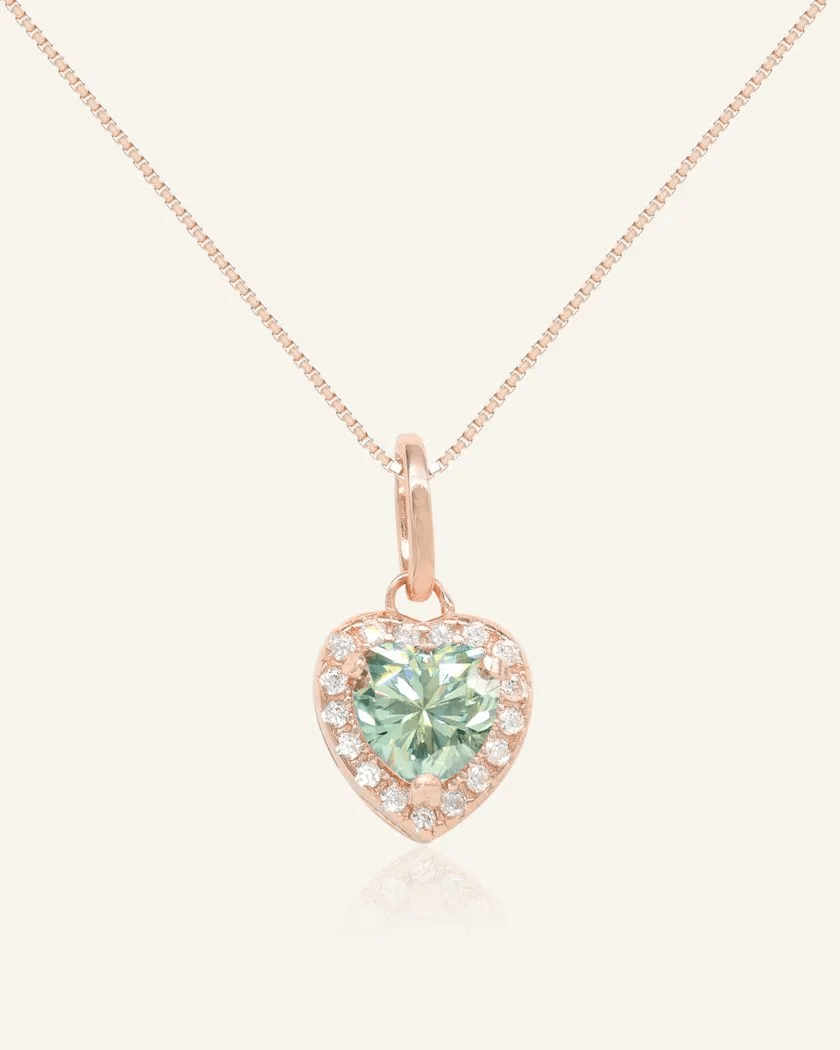 Mint Moissanite Heart Halo Necklace by Elate - Love Estella