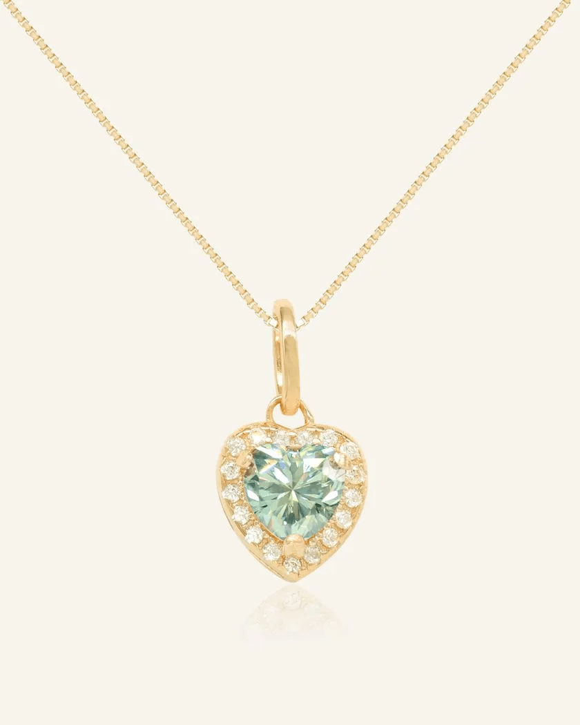 Mint Moissanite Heart Halo Necklace by Elate - Love Estella