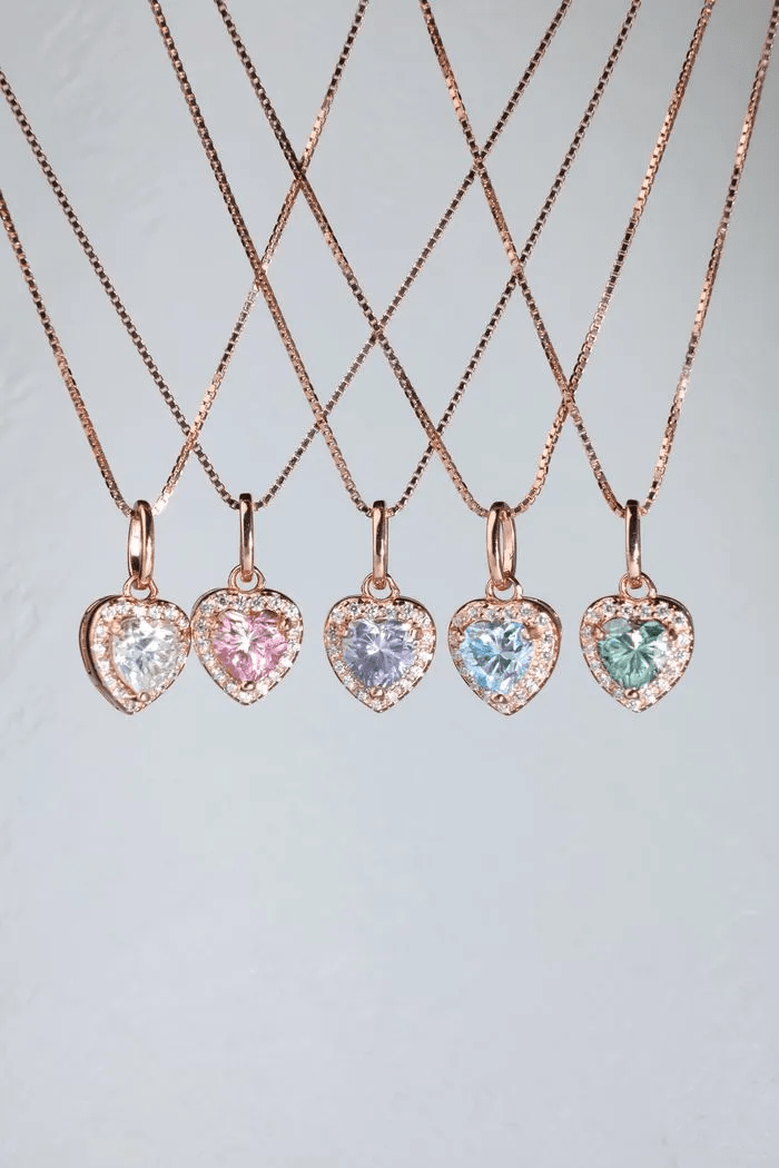 Mint Moissanite Heart Halo Necklace by Elate - Love Estella