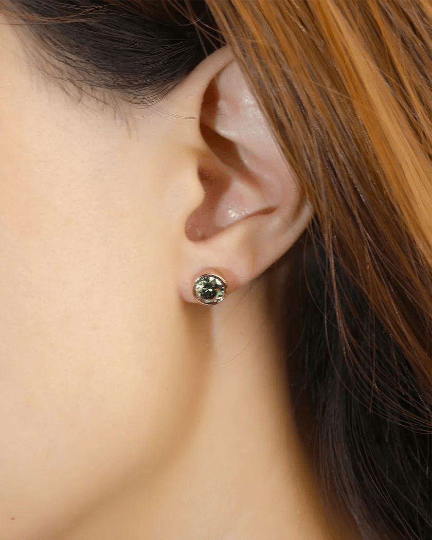 One Carat Green Moissanite Bezel Studs - Love Estella