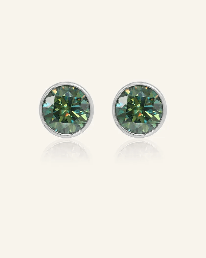 One Carat Green Moissanite Bezel Studs - Love Estella