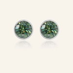 One Carat Green Moissanite Bezel Studs - Love Estella
