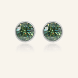 One Carat Green Moissanite Bezel Studs - Love Estella