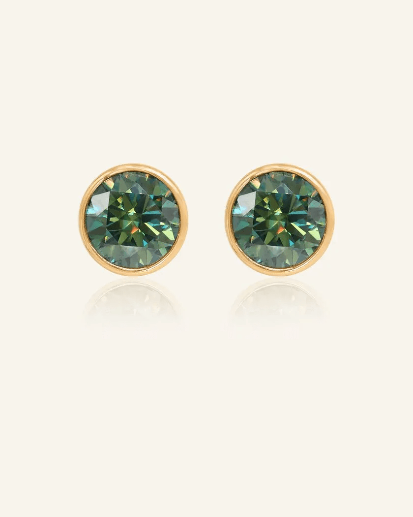 One Carat Green Moissanite Bezel Studs - Love Estella