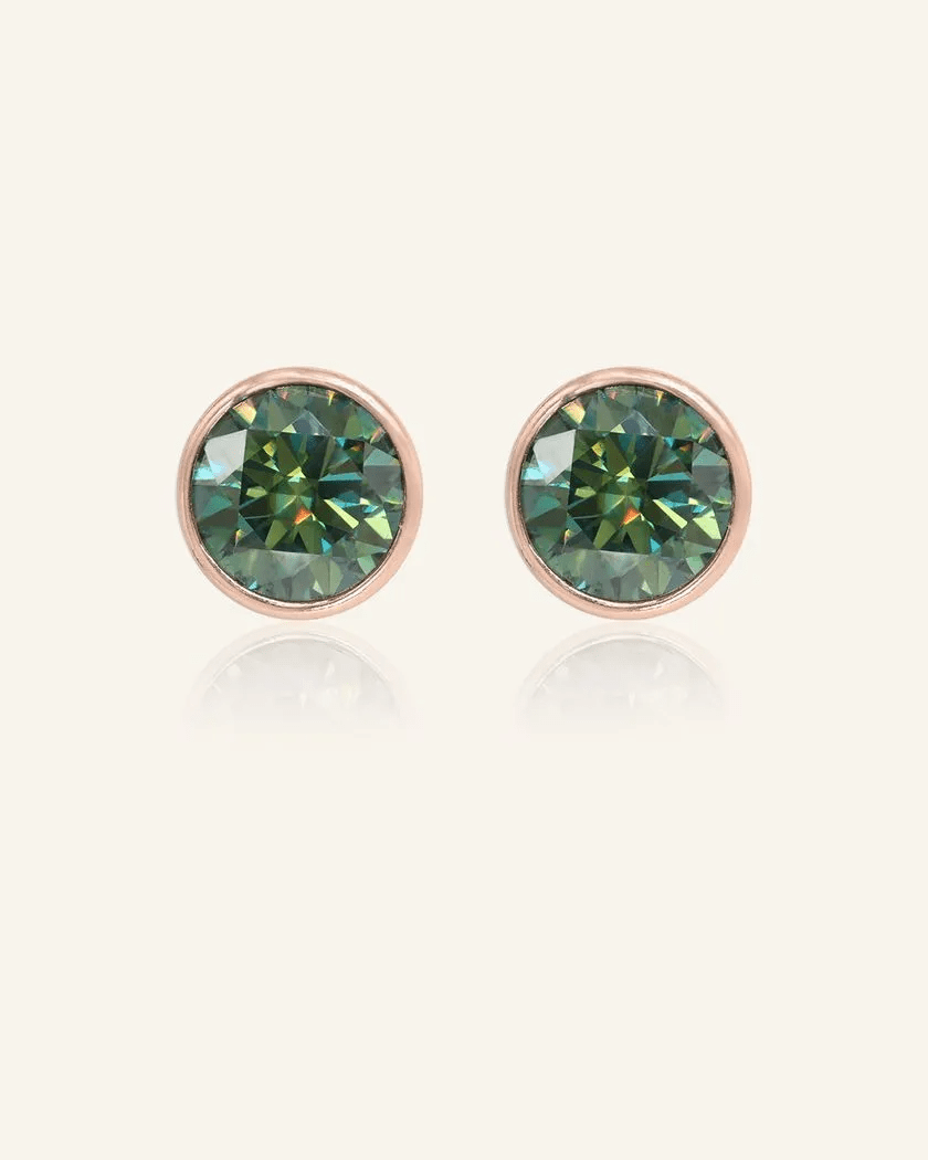 One Carat Green Moissanite Bezel Studs - Love Estella