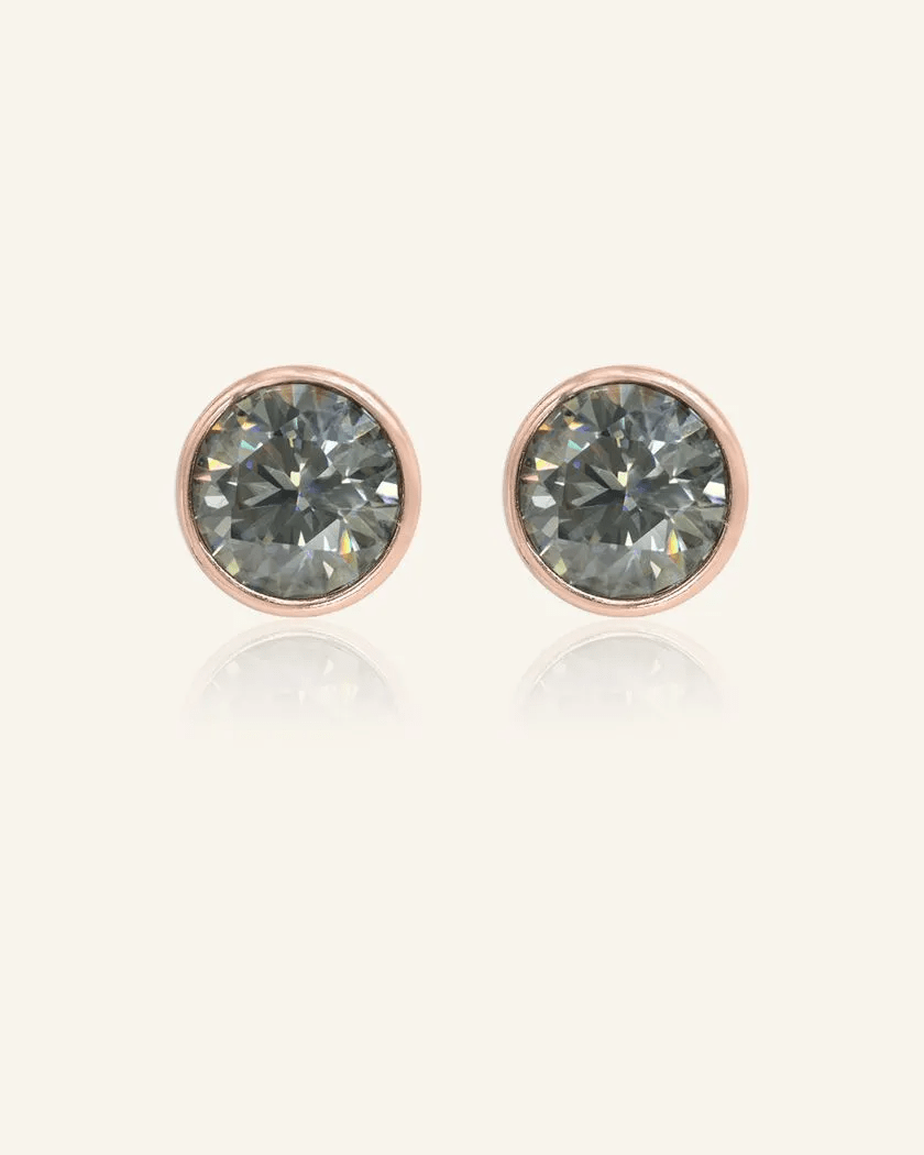 One Carat Gunmetal Grey Moissanite Bezel Studs - Love Estella