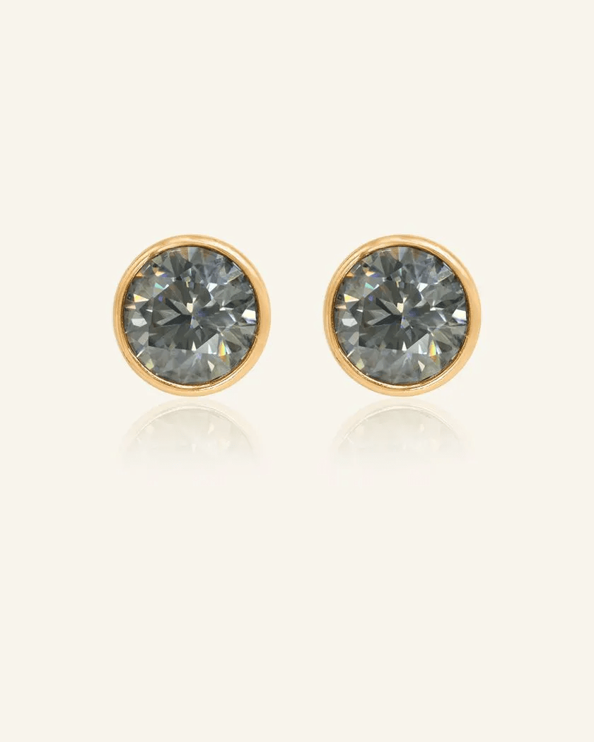 One Carat Gunmetal Grey Moissanite Bezel Studs - Love Estella