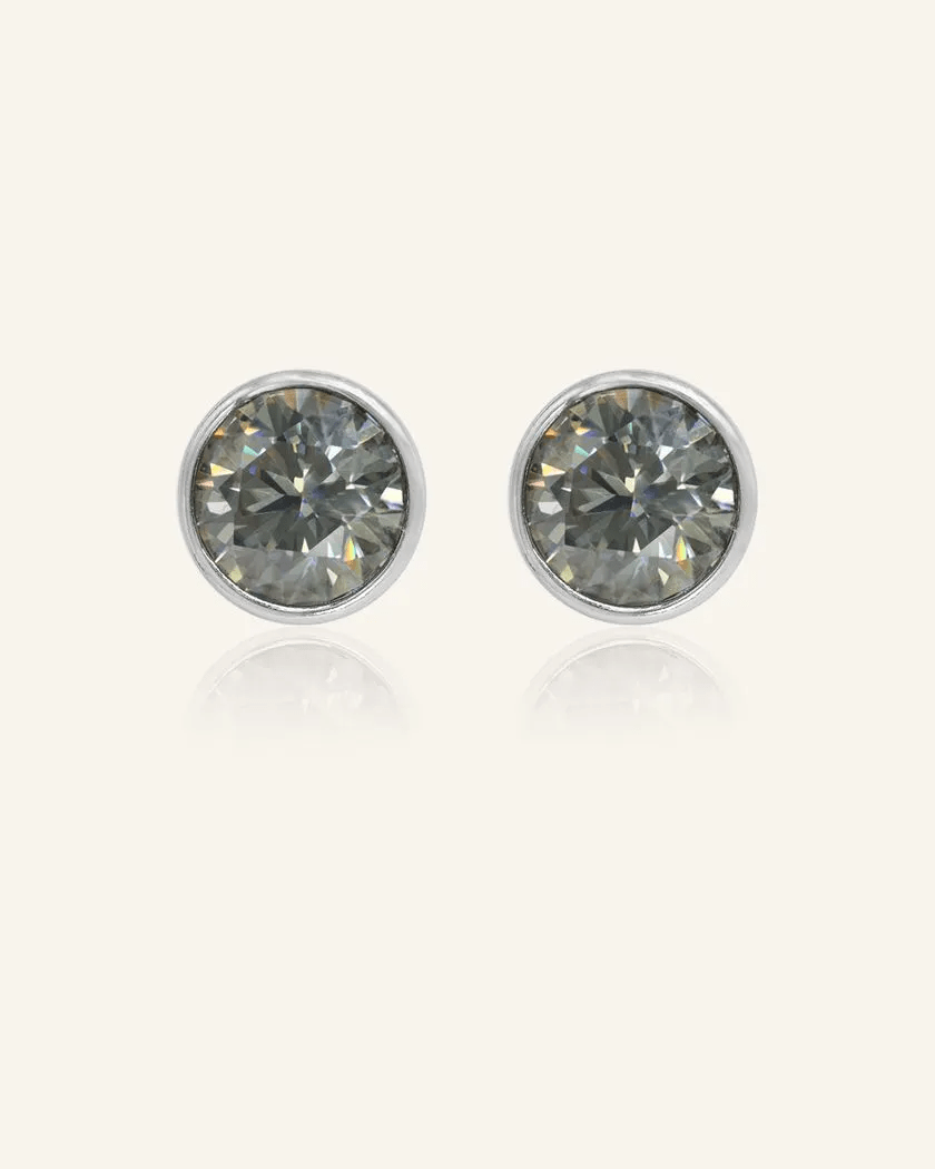 One Carat Gunmetal Grey Moissanite Bezel Studs - Love Estella