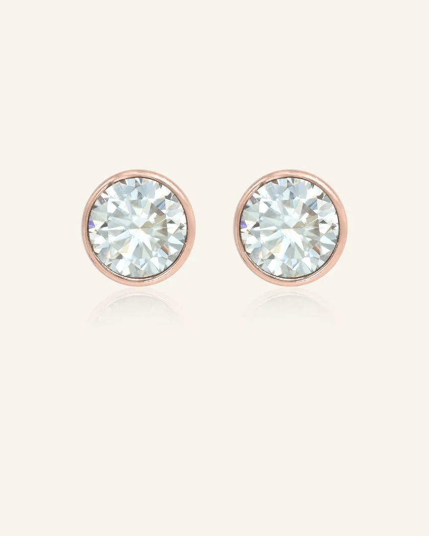 One Carat Snow Blue Moissanite Bezel Studs - Love Estella
