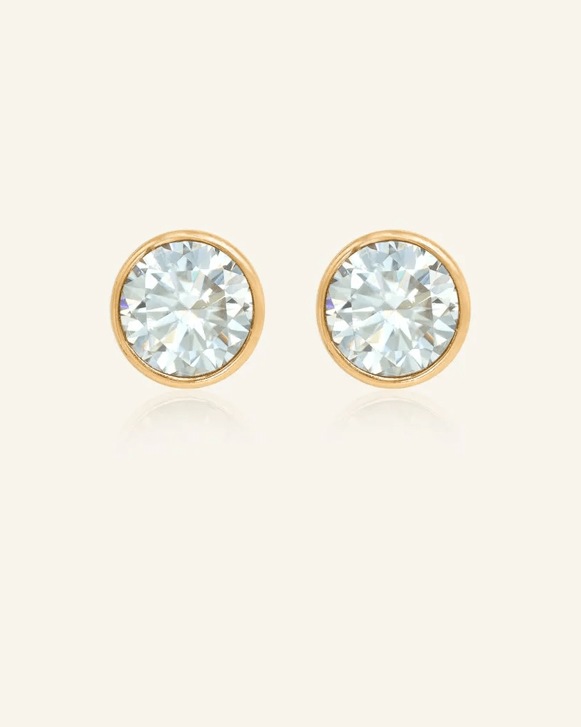 One Carat Snow Blue Moissanite Bezel Studs - Love Estella