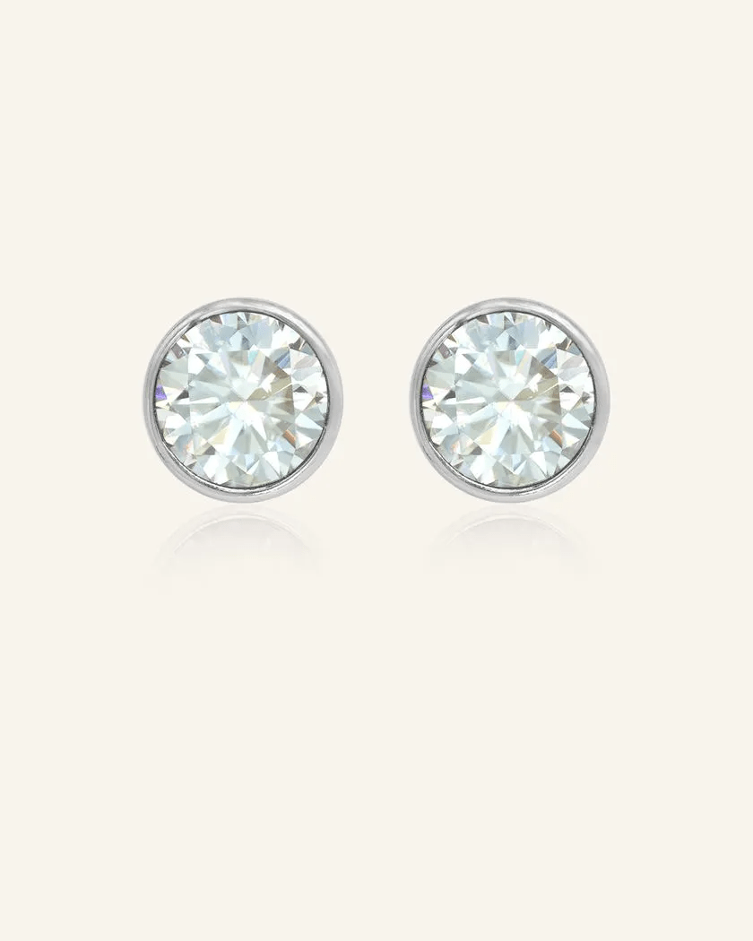 One Carat Snow Blue Moissanite Bezel Studs - Love Estella